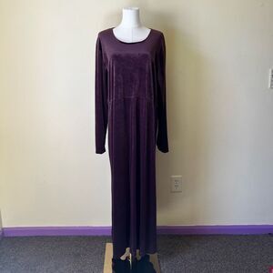 Vintage 90s Lands’ End Purple Velour Maxi Dress Long Sleeve Soft Velvet XL